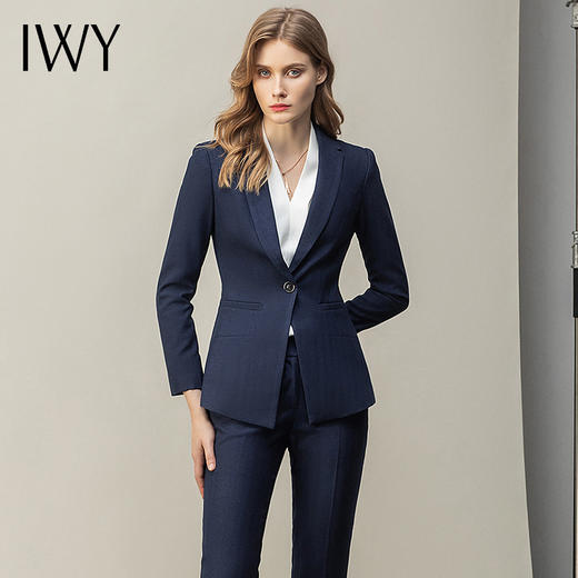 IWY/职业装女套装时尚气质通勤藏青色西服商务ol白领干练面试正装C10351+P10351 商品图1