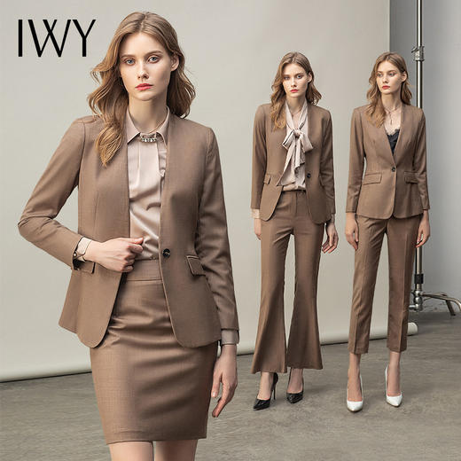 IWY/卡其西服套装女英伦风面试工作服OL休闲职业装高端小西装通勤正装CP11370 商品图0