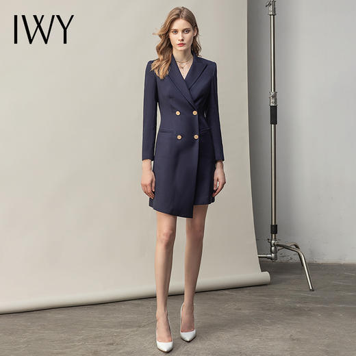IWY/藏青色连衣裙时尚气质长袖职业装名媛修身售楼部ol工作服Q11369 商品图2