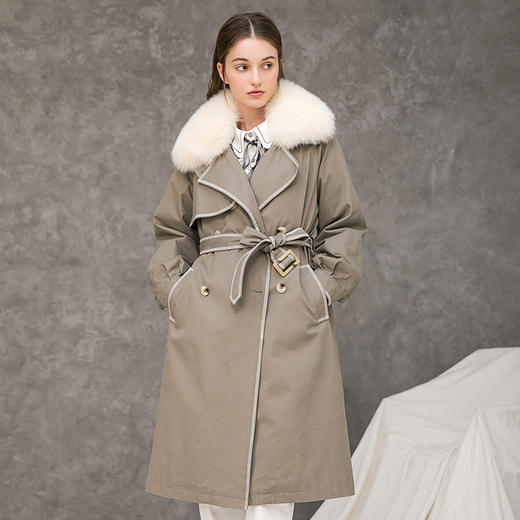 famecoco范可儿羽绒服中长款保暖大毛领系带外套F218AH001 商品图1