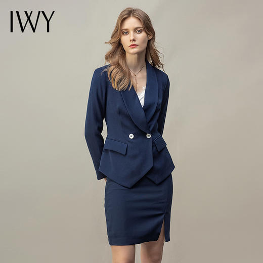 IWY/藏青西装套装女时尚职业装气质修身套裙女神通勤商务正装CS11353 商品图2