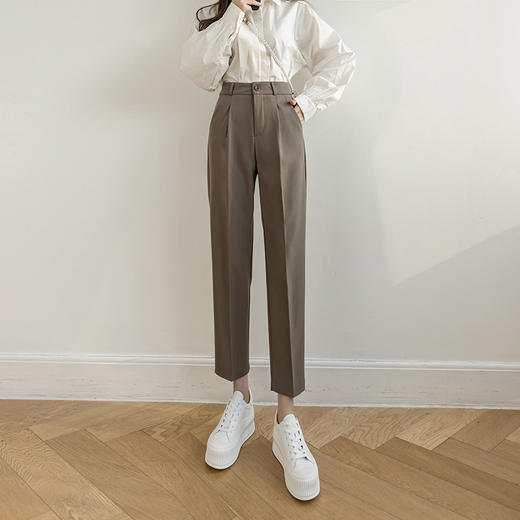 烟管西装裤女秋季黑色直筒宽松显瘦九分休闲小脚职业西裤子 商品图6