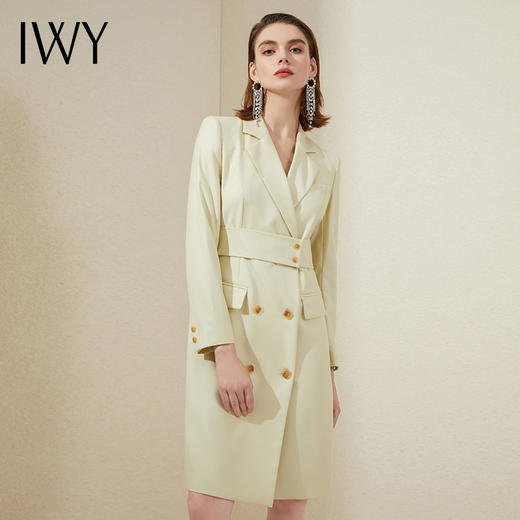 IWY/时尚休闲职业西装外套女双排扣绑带面试套裙中长款杏色西服连衣裙213188Q1 商品图1