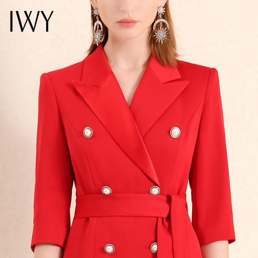 IWY/时尚休闲职业套裙设计感小众套裙中长款七分袖红色西装连衣裙213175Q1 商品图4