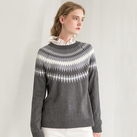 Famecoco范可儿提花毛衣复古森系慵懒冬季宽松针织衫上衣女F218DB020