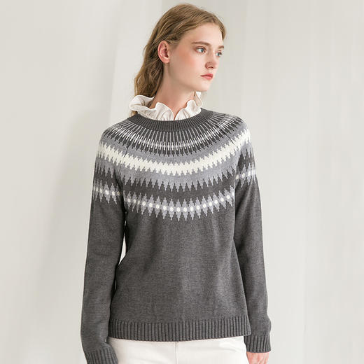 Famecoco范可儿提花毛衣复古森系慵懒冬季宽松针织衫上衣女F218DB020 商品图0