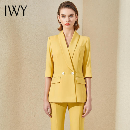 IWY/高端职业装女套装气质修身通勤黄色七分袖西装工作服时尚商务正装CP9175 商品图1