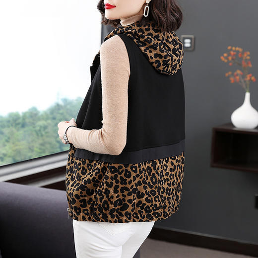 YY  2556无袖拉链开衫马甲豹纹拼接POLO领 商品图1