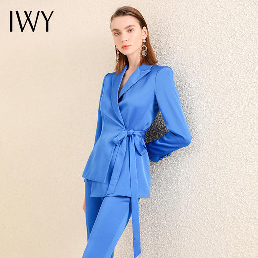 IWY/蓝色绑带不规则西装套装女高级女神范职业装套装总裁范ol西服213169C1+P3 商品图1
