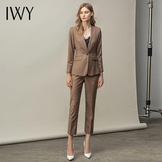 IWY/卡其西服套装女英伦风面试工作服OL休闲职业装高端小西装通勤正装CP11370 商品图4