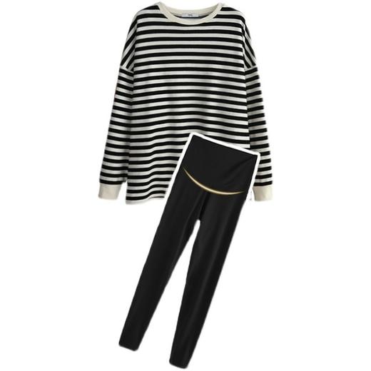 【辣妈出街穿搭】孕妇装新款条纹撞色孕妇上衣长袖T恤卫衣打底衫孕期产前产后外穿宽松ins 商品图4