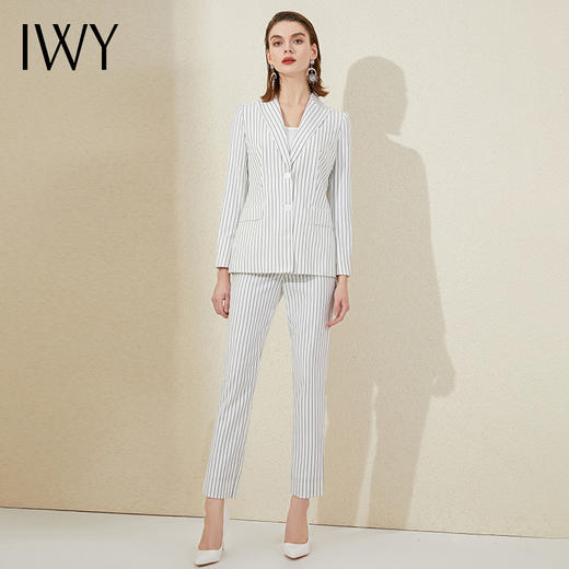 IWY/白色条纹高端职业西装套装女总裁时尚英伦风正装干练气质工作服201006C1+P1 商品图2