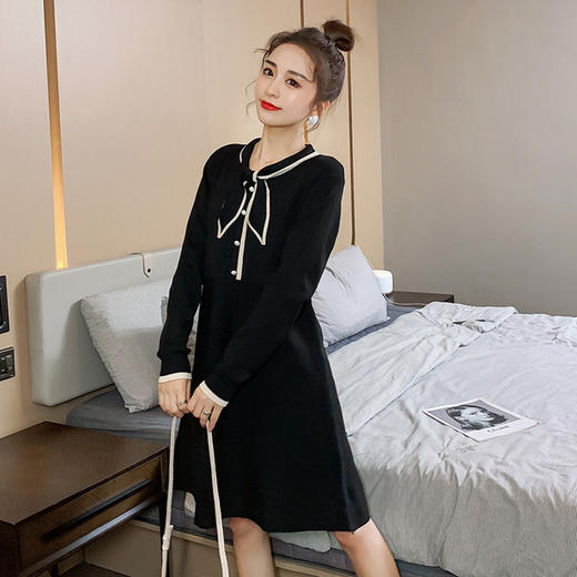【竖开拉链哺乳口】秋冬孕妇装哺乳毛衣外出时尚蝴蝶结针织连衣裙产后喂奶打底裙 商品图2