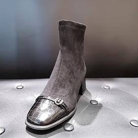 lfgj jeans BM603 新品牛皮石头纹拼接弹力布短靴