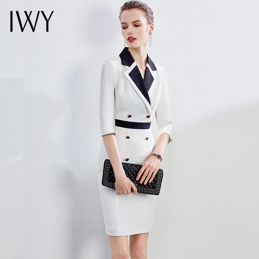 IWY/白色职业套装女气质名媛正装通勤西装七分袖连衣裙白领工作服Q643 商品图2