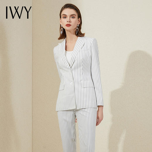 IWY/白色条纹高端职业西装套装女总裁时尚英伦风正装干练气质工作服201006C1+P1 商品图1