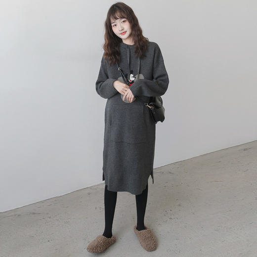 【做绝美“孕妈”】秋冬款孕妇装韩版连帽毛衣时尚卡通减龄毛衣裙宽松大码上衣潮妈装 商品图2