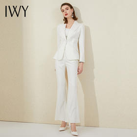 IWY/白色条纹阔腿裤套装干练气质总裁范商务正装一粒扣西装套裤201025C1+P3