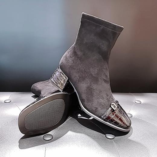 lfgj jeans BM603 新品牛皮石头纹拼接弹力布短靴 商品图2