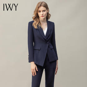IWY/藏青色西装外套女不对称商务气质工作服西服阔腿裤正装套装女C11356+P31356
