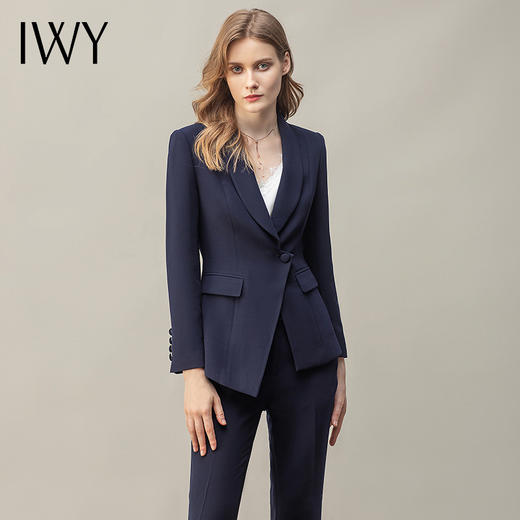 IWY/藏青色西装外套女不对称商务气质工作服西服阔腿裤正装套装女C11356+P31356 商品图0