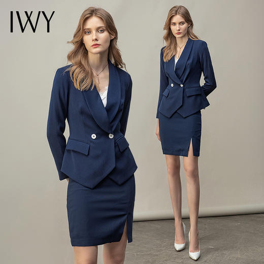 IWY/藏青西装套装女时尚职业装气质修身套裙女神通勤商务正装CS11353 商品图4