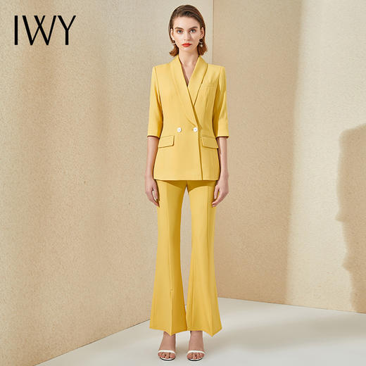 IWY/高端职业装女套装气质修身通勤黄色七分袖西装工作服时尚商务正装CP9175 商品图2