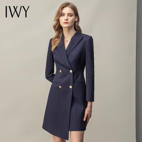 IWY/藏青色连衣裙时尚气质长袖职业装名媛修身售楼部ol工作服Q11369