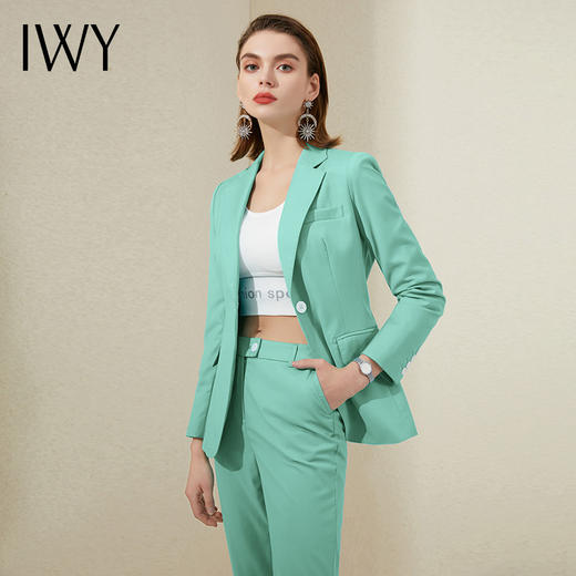 IWY/时尚高级西装套装绿色西服一粒扣主持人气质工作服女ol职业装201005C1+P1 商品图1