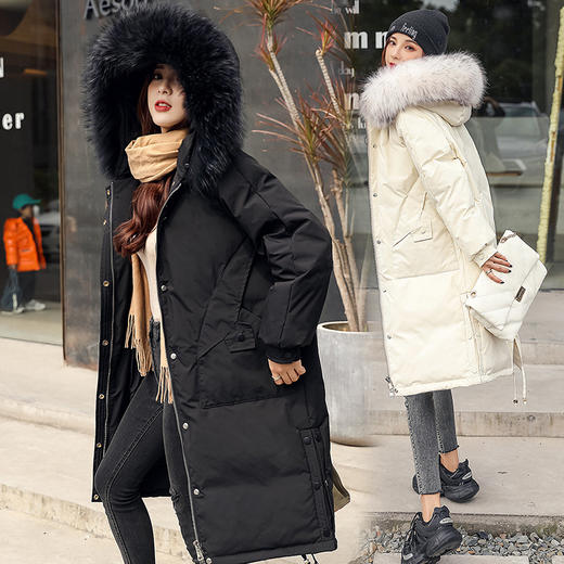 【羽绒服女】貉子毛领中长款派克风大码羽绒服冬装女 商品图0