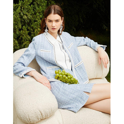 EITIE爱特爱新款洋气经典格纹优雅时尚气质显瘦短外套女C2103808 商品图1