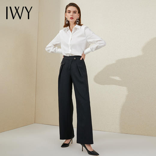 IWY/白色衬衫简约高级感职业气质高腰阔腿裤套装小众上衣方领ol装213195B1+P6 商品图2