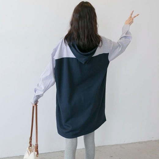 【时尚辣妈穿搭】初秋新款孕妇装时尚休闲拼接孕妇连帽衬衫T恤裙宽松大码孕妇裙潮 商品图3