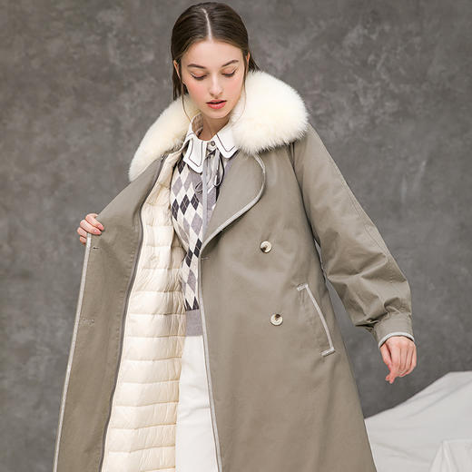 famecoco范可儿羽绒服中长款保暖大毛领系带外套F218AH001 商品图2
