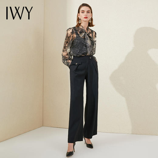 IWY/小众设计感衬衫蕾丝黑色衬衣女早气质职业衬衫薄款上衣213180B1 商品图2