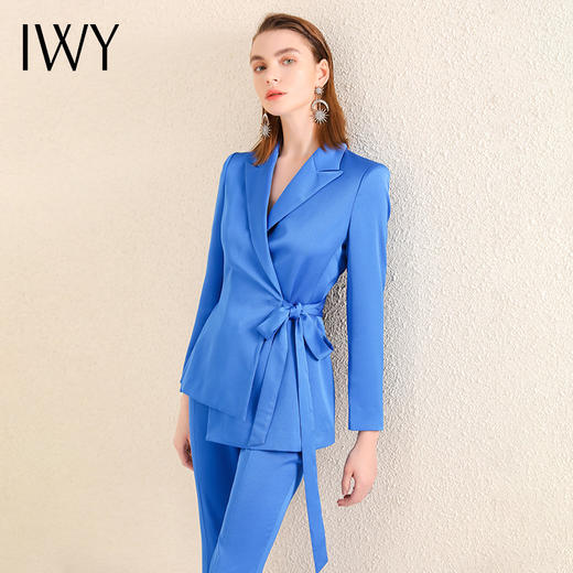IWY/蓝色绑带不规则西装套装女高级女神范职业装套装总裁范ol西服213169C1+P3 商品图0