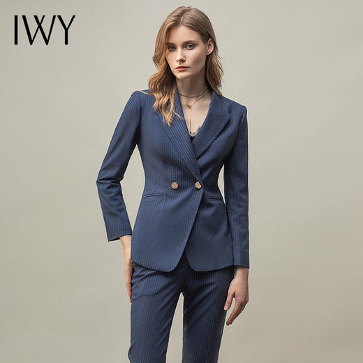 IWY/蓝色条纹西装套装女气质英伦风高端商务OL职业装置业顾问工服CP11348 商品图0