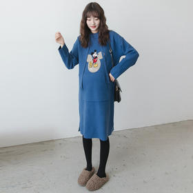 【做绝美“孕妈”】秋冬款孕妇装韩版连帽毛衣时尚卡通减龄毛衣裙宽松大码上衣潮妈装