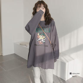 【孕妈专享】春秋款孕妇装时尚破洞卡通印花卫衣宽松大码孕妇上衣洋气减龄卫衣