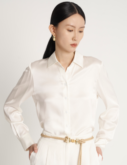 三石一澜 珠光丝绸衬衣白色