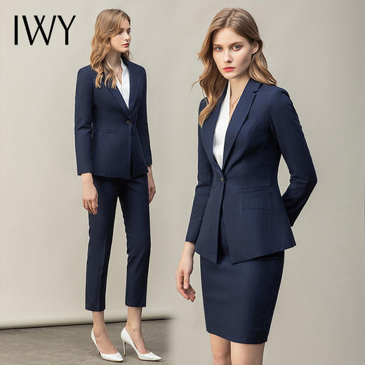 IWY/职业装女套装时尚气质通勤藏青色西服商务ol白领干练面试正装C10351+P10351 商品图4