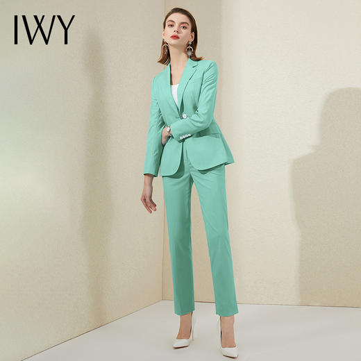 IWY/时尚高级西装套装绿色西服一粒扣主持人气质工作服女ol职业装201005C1+P1 商品图2