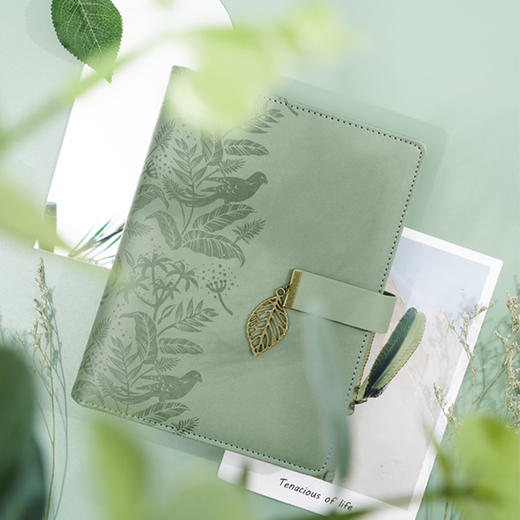 卡杰树叶挂件活页本A5橄榄绿CA5H0925-6笔记本文艺精致手账本复古 商品图1