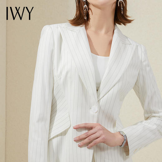 IWY/白色条纹阔腿裤套装干练气质总裁范商务正装一粒扣西装套裤201025C1+P3 商品图4