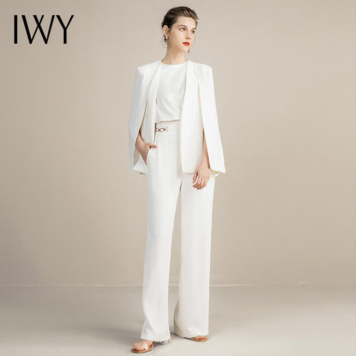 IWY/高端白色职业套装女时尚宴会总裁正装气质宽松阔腿裤西装213176C3+P2+B3 商品图0