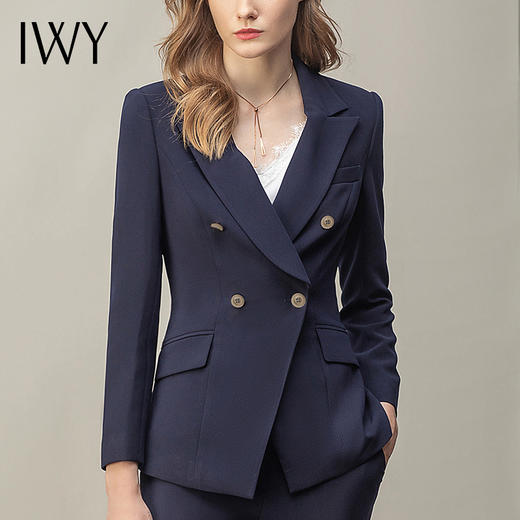 IWY/藏青色职业装气质西装套装女面试时尚商务OL女神范高端正装女C11355+P31355 商品图4