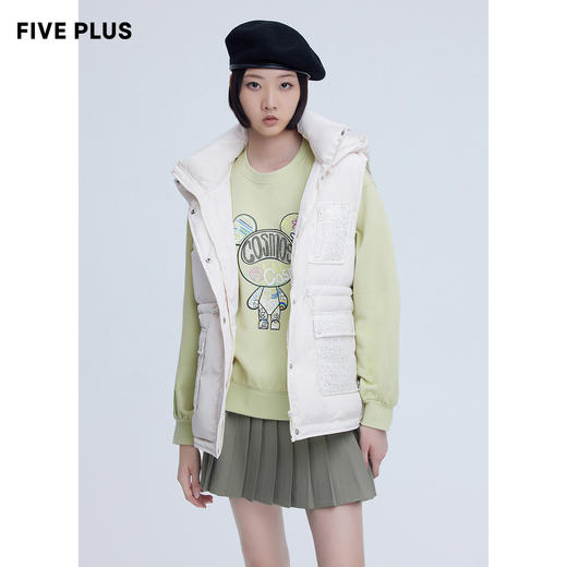FIVE PLUS新款女冬装立领羽绒服马甲女白鸭绒连帽外套潮收腰2NN4330480 商品图0