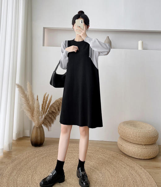 【竖向隐形拉链哺乳口】孕妇连衣裙秋冬时尚宽松显瘦哺乳毛衣潮妈喂奶针织卫衣裙孕期产前产后连衣裙 商品图1