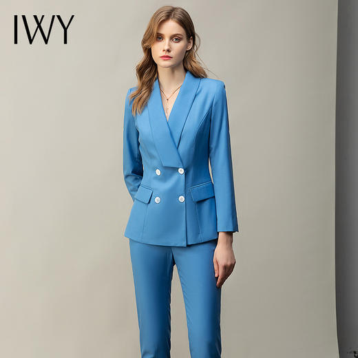 IWY/高端蓝色职业套装女时尚修身西服外套气质女神范美容院工作服 194027CP1 商品图1