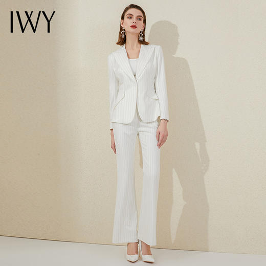 IWY/白色条纹阔腿裤套装干练气质总裁范商务正装一粒扣西装套裤201025C1+P3 商品图1